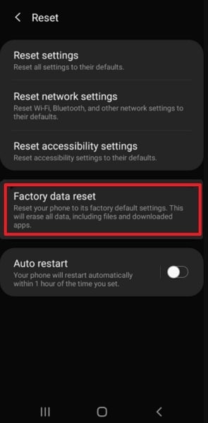 factory reset all data