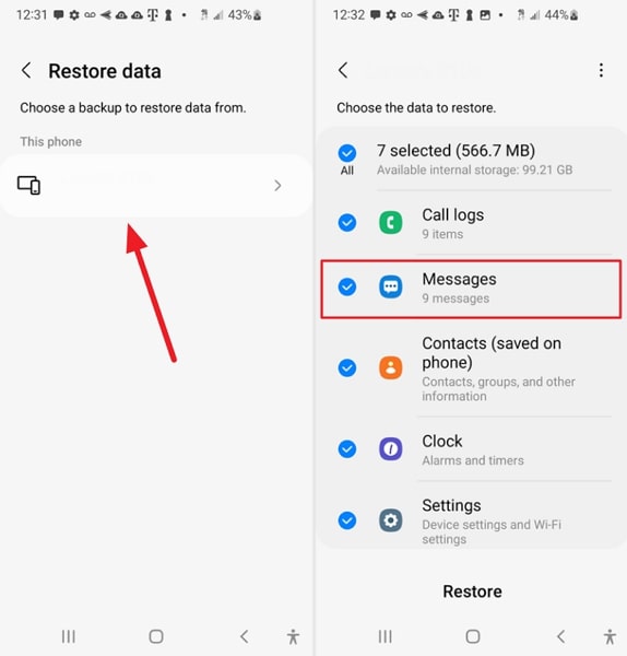 restore message from google backup