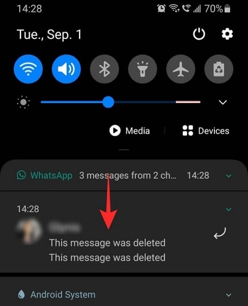 notification of message deletion