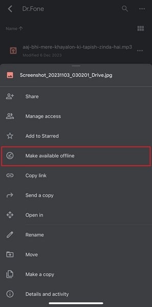 choose make available offline option