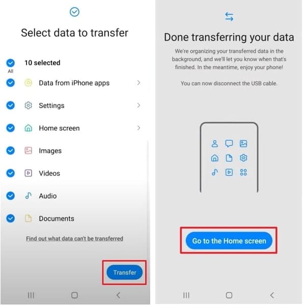 choose to transfer required data