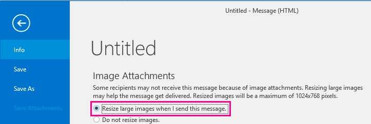 resize image on outlook before sending as an attachment