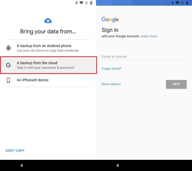 choose to back up data from android