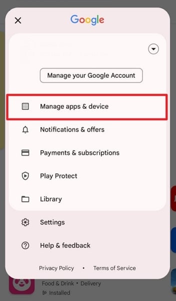 manage apps in play store