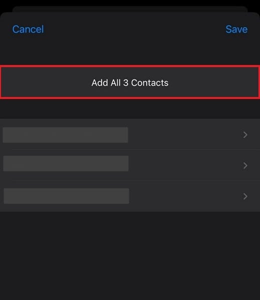 tap add all 3 contacts option