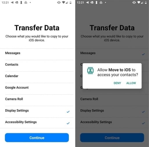 transfer contacts using move to ios