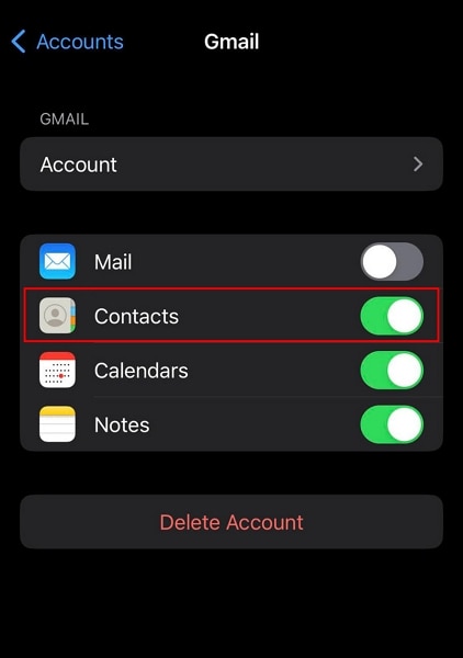 enable the contacts option
