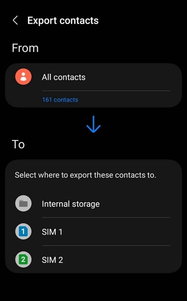 export contacts to sim