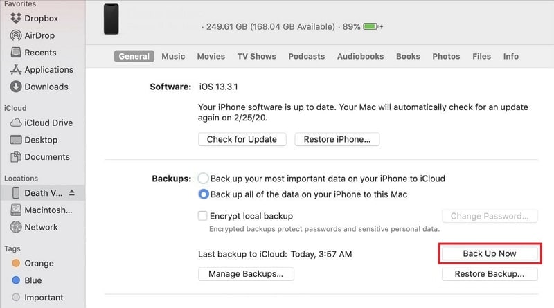 back up iphone data on mac
