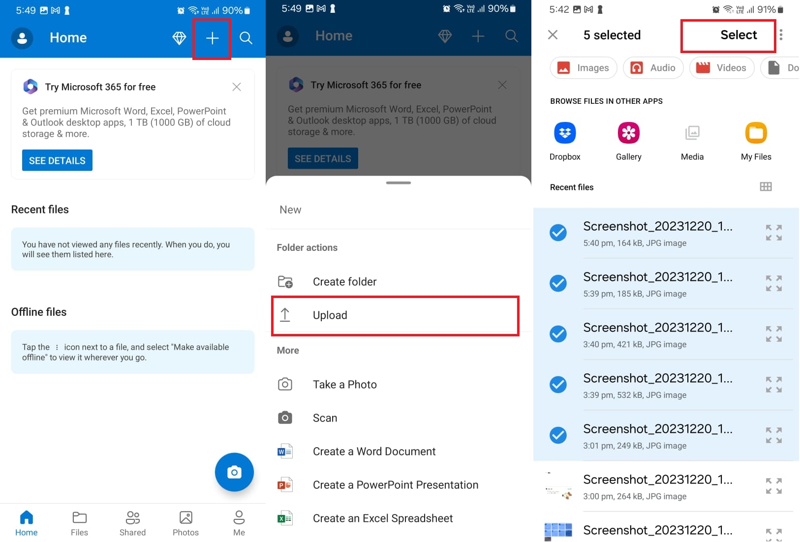Upload files to OneDrive