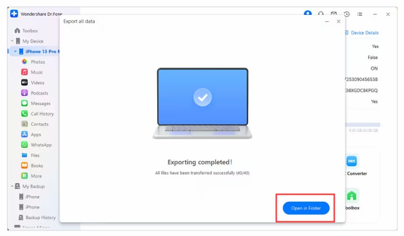Export is completed to MacBook