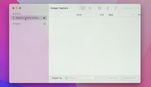 Image Capture view in MacBook