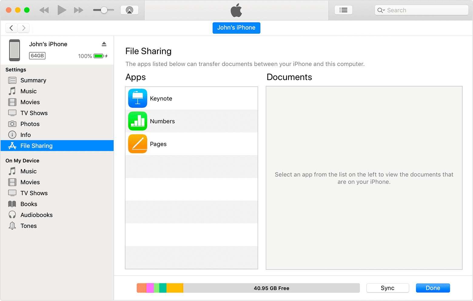 file sharing option on iTunes
