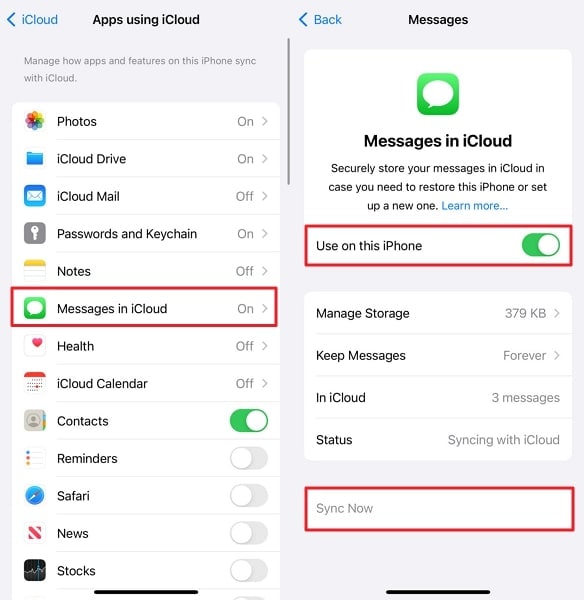 sync messages in icloud