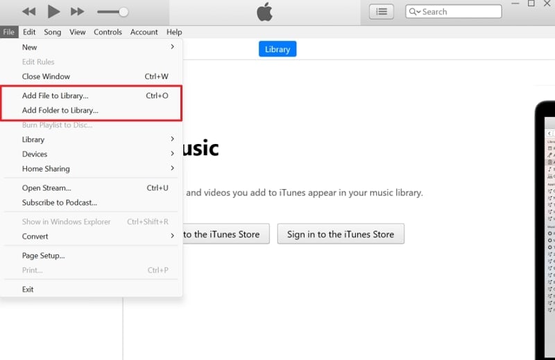 add file or folder to itunes library