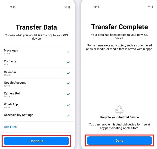 select data to transfer