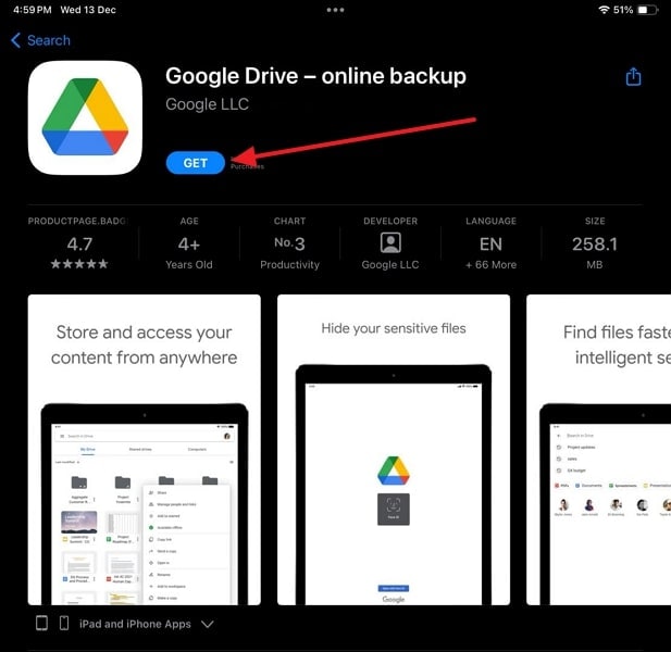 install the google drive app