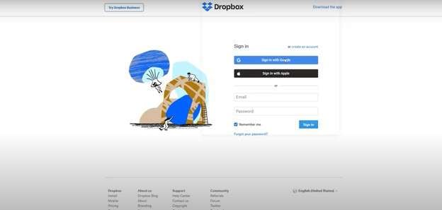 Sign in to Dropbox 