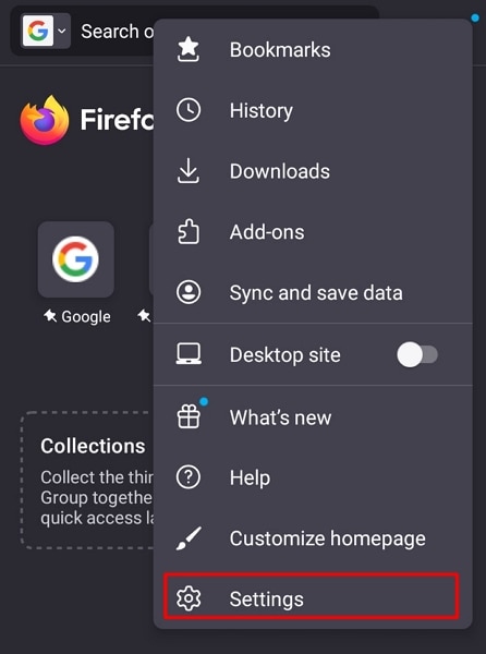 access settings from firefox