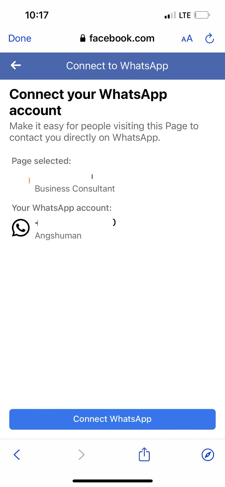 connect whatsapp business to facebook