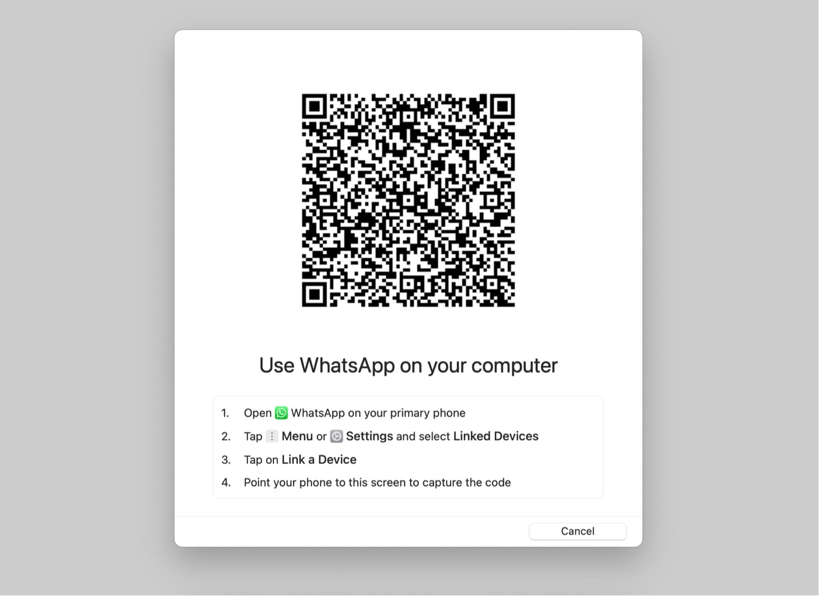 macos whatsapp qr code page