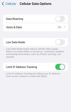 Turn off low data mode on iPhone