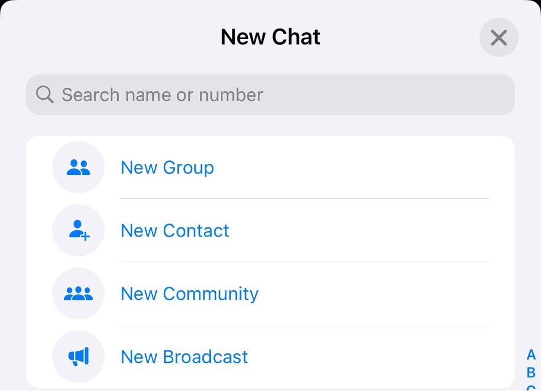 whatsapp new chat options