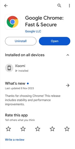 Re-install Google Chrome on Google Play Store