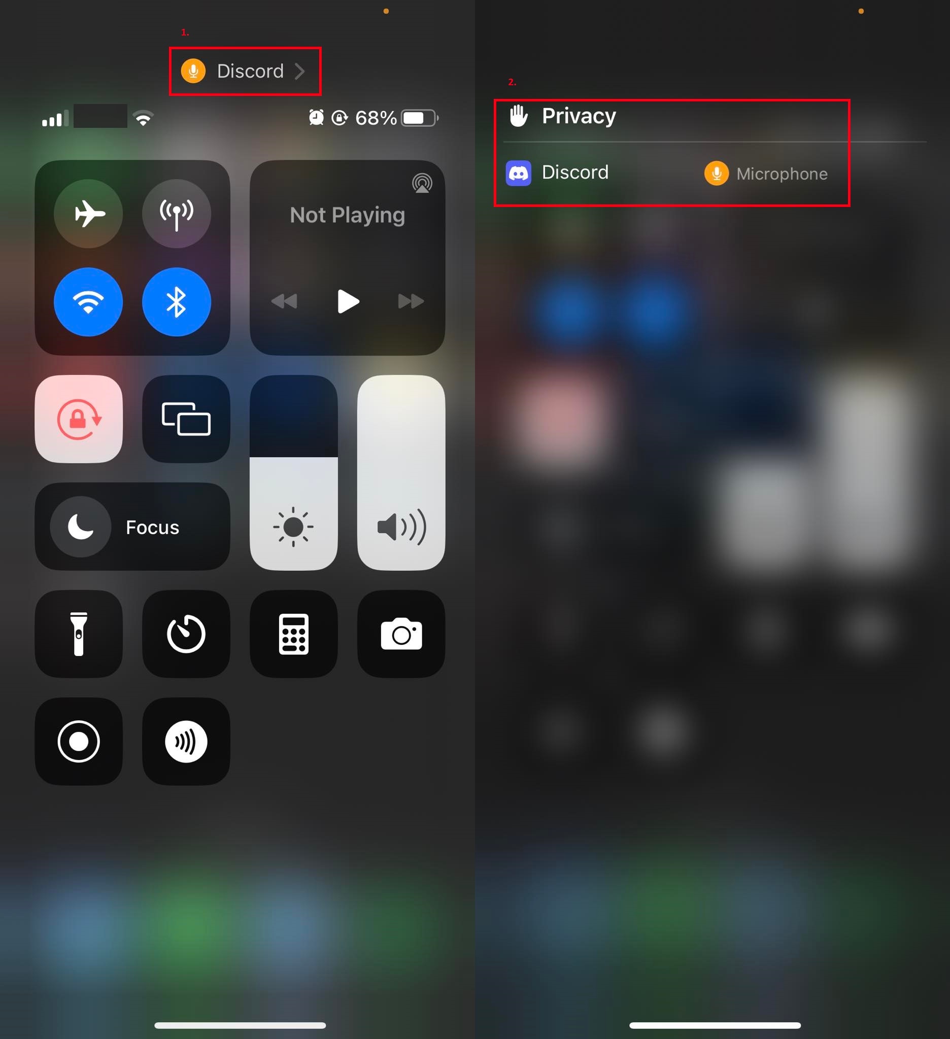 iphone control center microphone activity