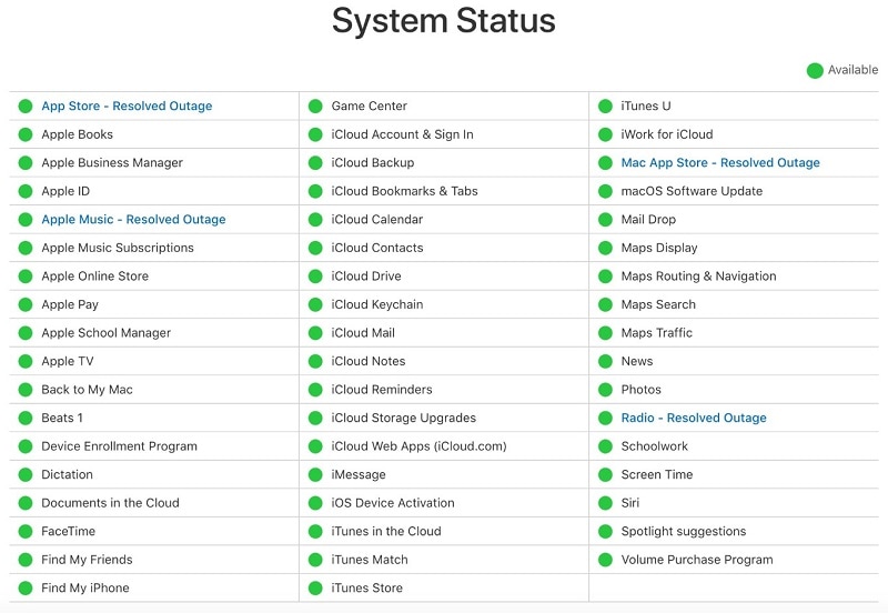 apple server status page