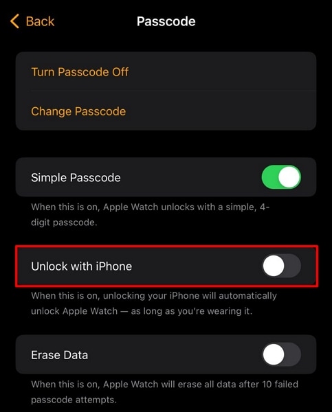 enable unlock from iphone option