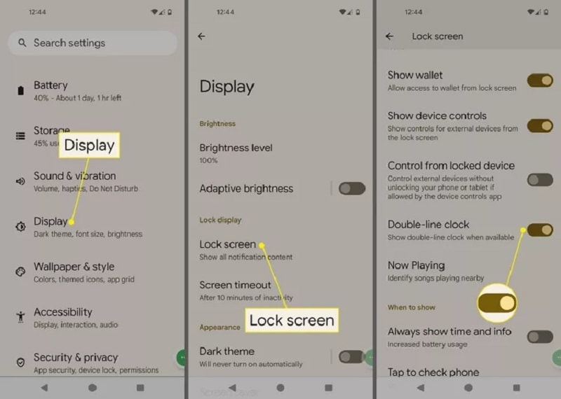 double line clock android settings