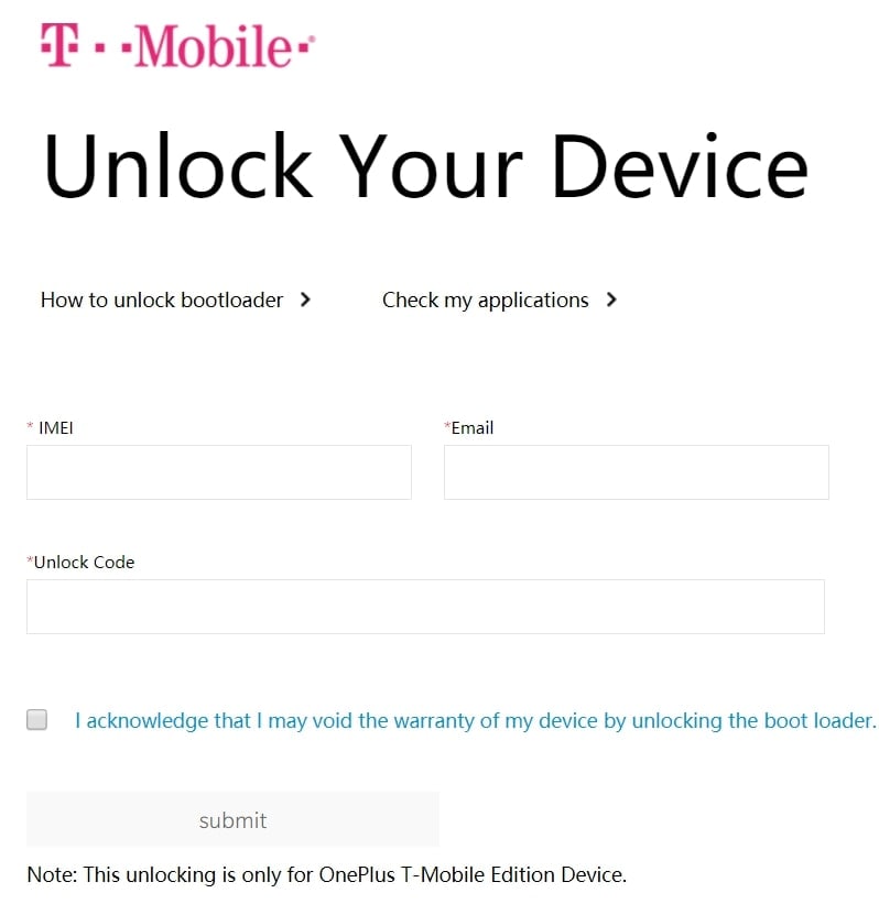 requesting t mobile to unlock
