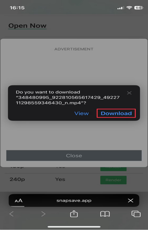 Confirm the action by clicking on the Download button 