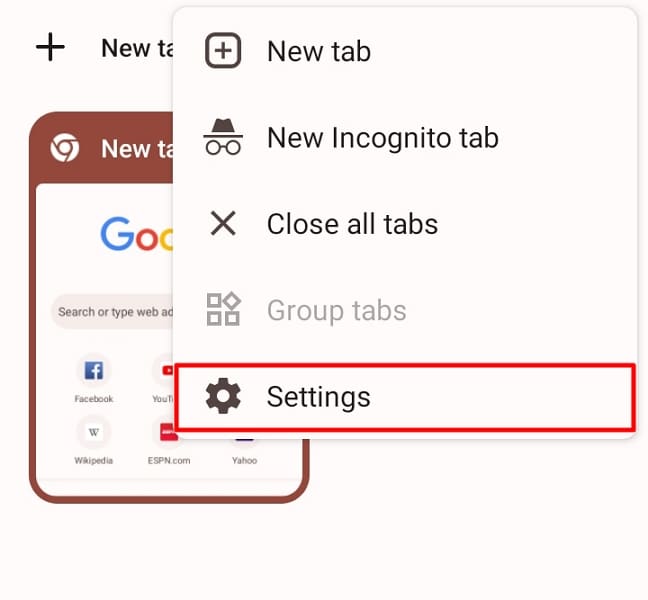 access settings on google chrome android
