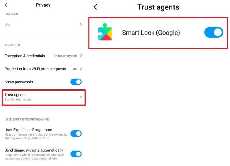 toggle off google smart lock
