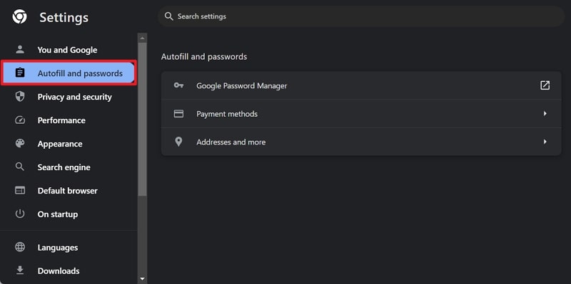 locate autofill and password in chrome