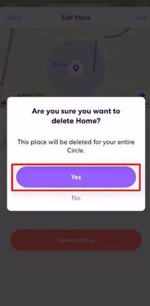delete home from place on life360