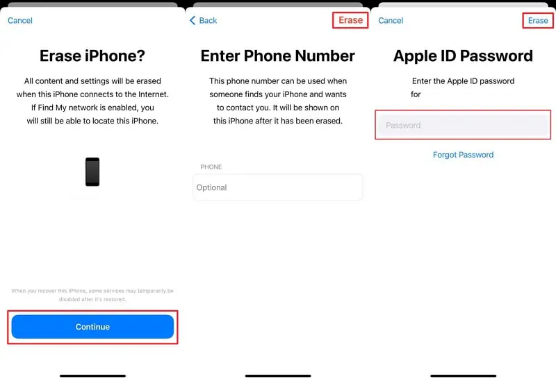 provide apple id password for erasing