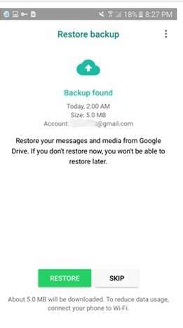restore from google drive