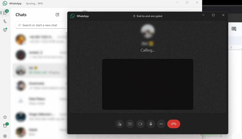 Start making video call on WhatsApp Desktop.