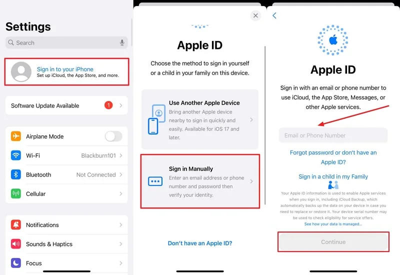 Iniciar sesión manualmente con el Apple ID