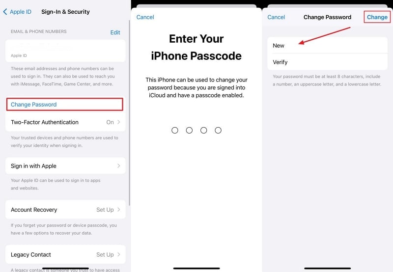 change old password after verification