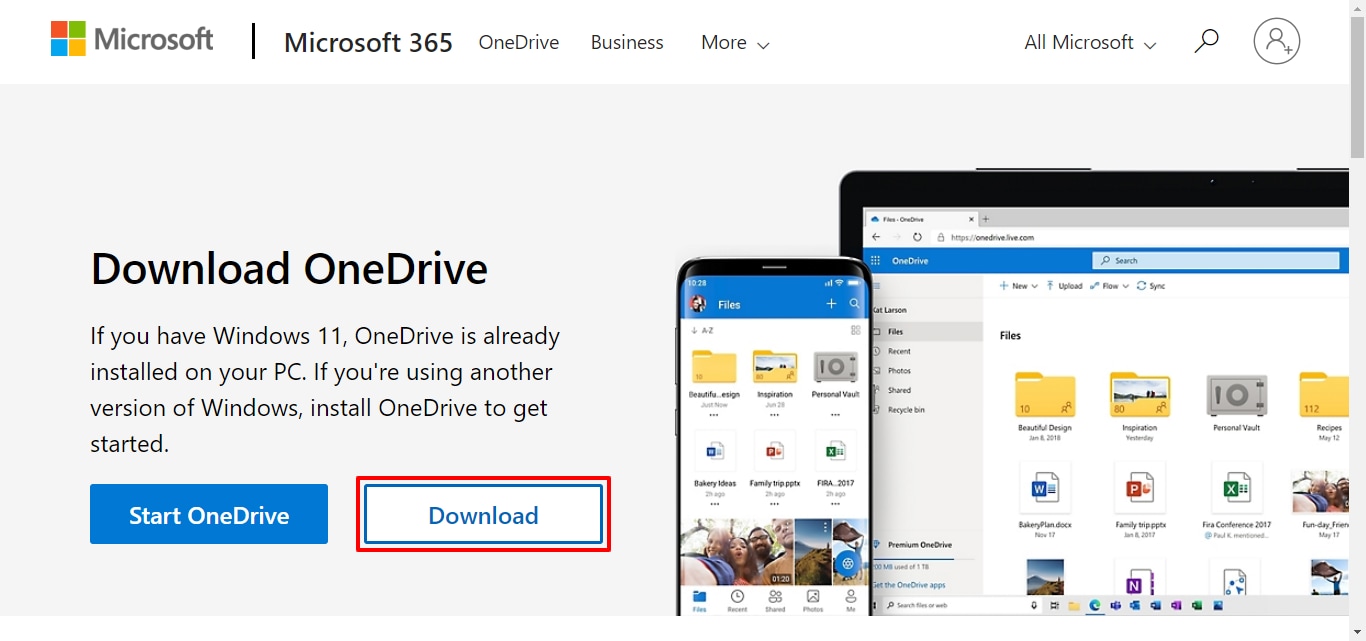 Descarga la aplicación OneDrive.