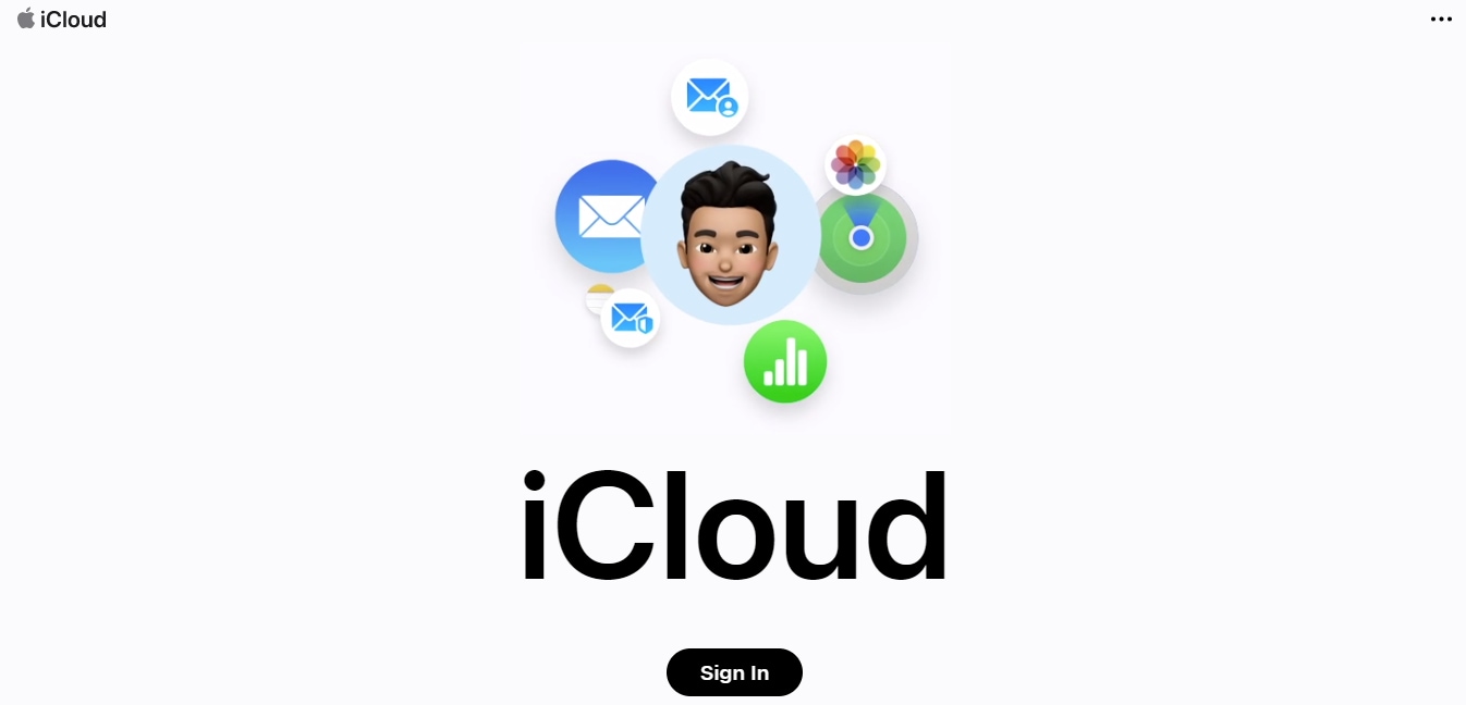 iCloud official webpage interface