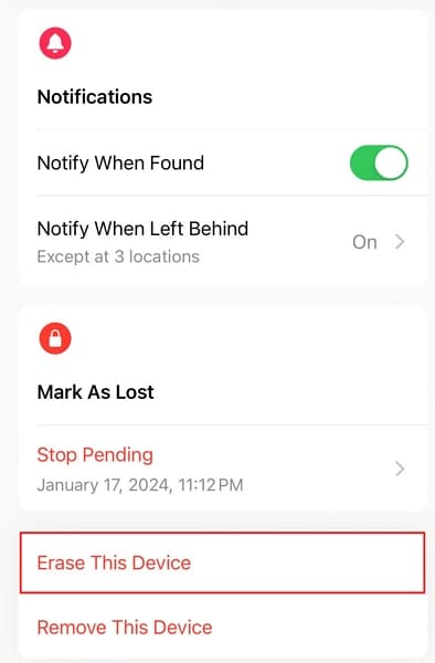 erase device from find my