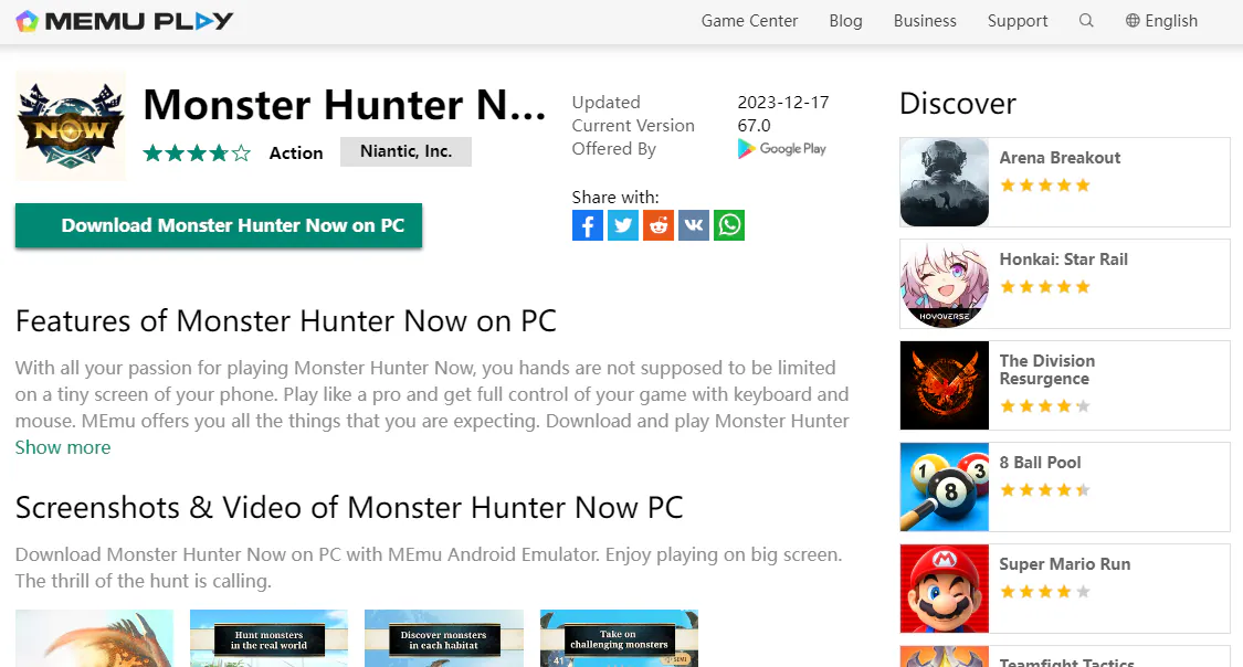 monster hunter now su memu