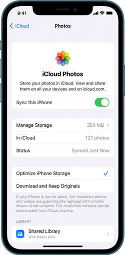Enable sync of iPhone Photos to iCloud.