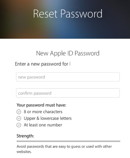 new apple id password