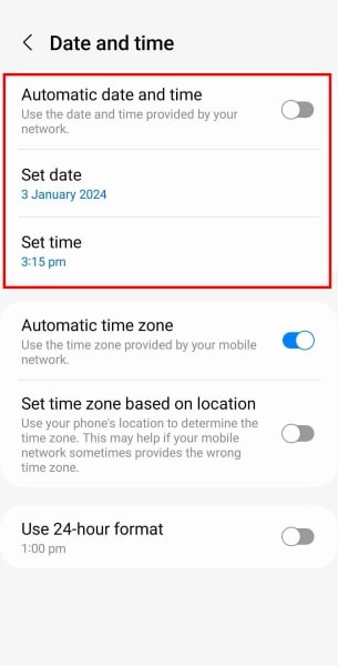 turn off automatic date and time